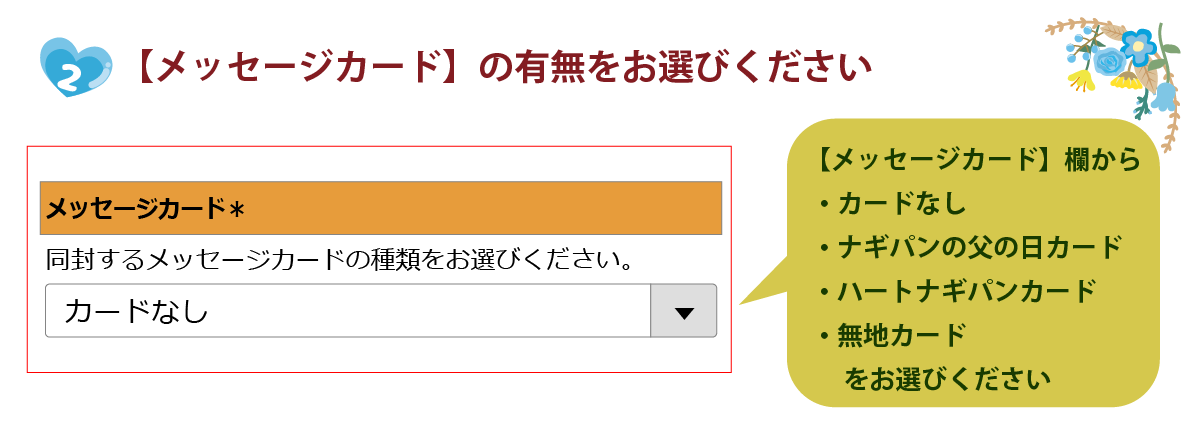 ２．【メッセージカード】の有無をお選びください。